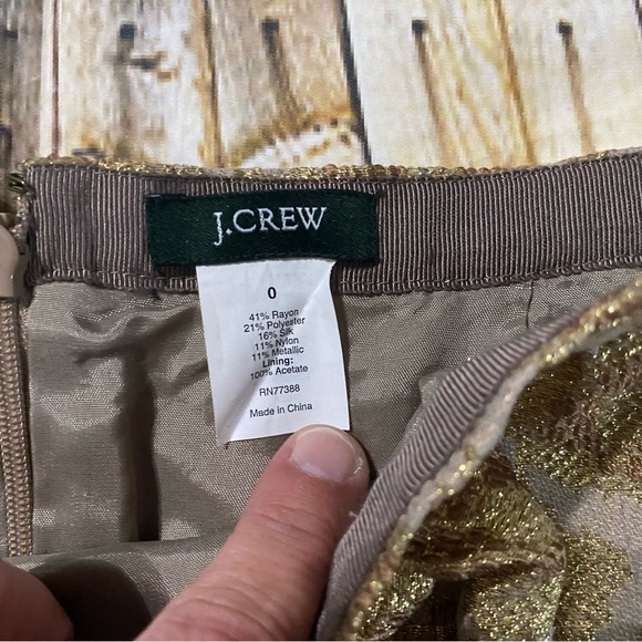 J Crew Gold Jacquard Metallic Lined Mini Skirt Silk Blend Pockets - Picture 4 of 4